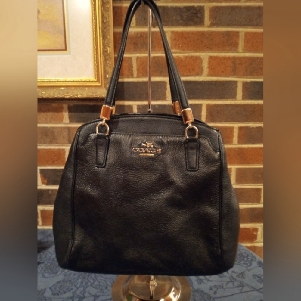 Coach Satchel Black with Navy Blue interior.  clean, excellent used condition